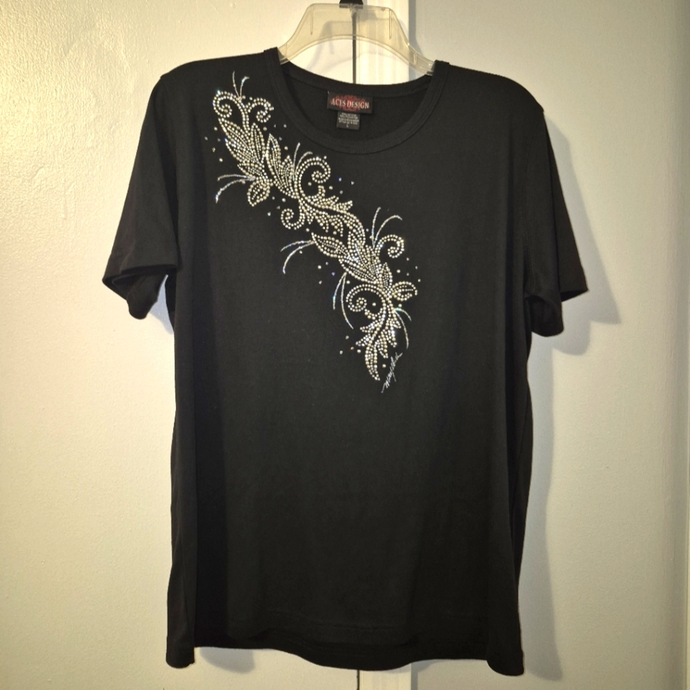Aces Design Black Graphic T-Shirt Size Large